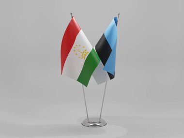 Estonya - Tacikistan İşbirliği Bayrakları, Beyaz Arkaplan - 3D Render