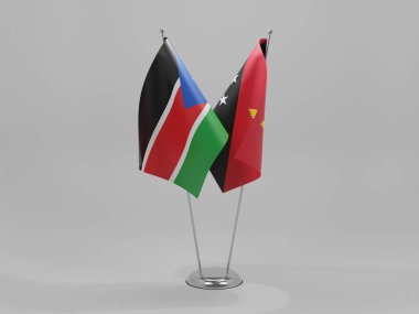 Papua Yeni Gine - Güney Sudan İşbirliği Bayrakları, Beyaz Arkaplan - 3D Render