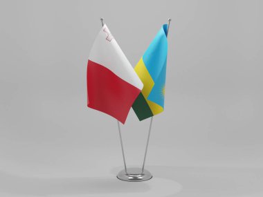 Ruanda - Malta İşbirliği Bayrakları, Beyaz Arkaplan - 3D Render