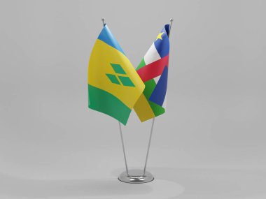Orta Afrika Cumhuriyeti - Saint Vincent ve Grenadines İşbirliği Bayrakları, Beyaz Arkaplan - 3D Render