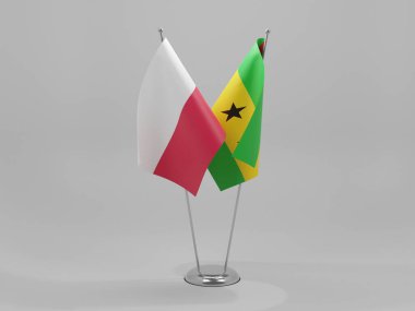 Sao Tome ve Principe - Polonya İşbirliği Bayrakları, Beyaz Arkaplan - 3D Render
