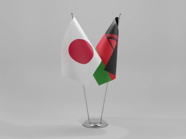Malawi - Japonya İşbirliği Bayrakları, Beyaz Arkaplan - 3D Render