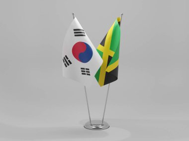 Jamaika - Güney Kore İşbirliği Bayrakları, Beyaz Arkaplan - 3D Render