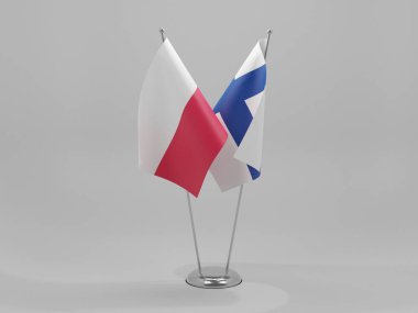 Finlandiya - Polonya İşbirliği Bayrakları, Beyaz Arkaplan - 3D Hazırlama