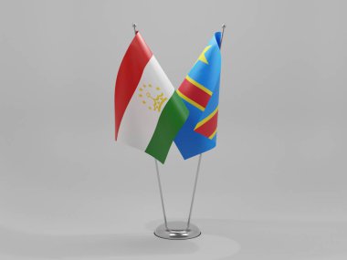 Kongo Demokratik Cumhuriyeti - Tacikistan İşbirliği Bayrakları, Beyaz Arkaplan - 3D Render
