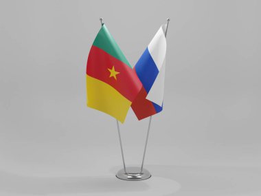 Rusya - Kamerun İşbirliği Bayrakları, Beyaz Arkaplan - 3D Render