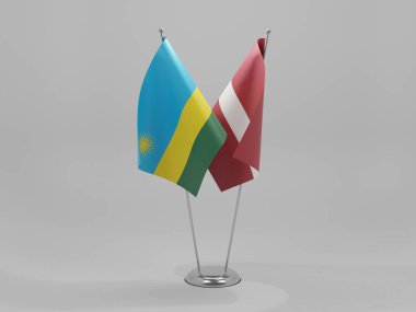 Letonya - Ruanda İşbirliği Bayrakları, Beyaz Arkaplan - 3B Render