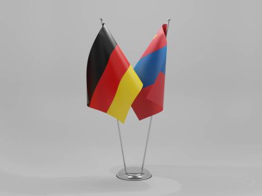 Moğolistan - Almanya İşbirliği Bayrakları, Beyaz Arkaplan - 3D Render