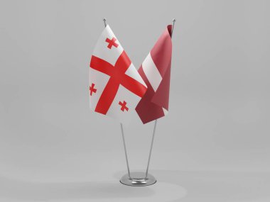 Letonya - Georgia İşbirliği Bayrakları, Beyaz Arkaplan - 3D Render