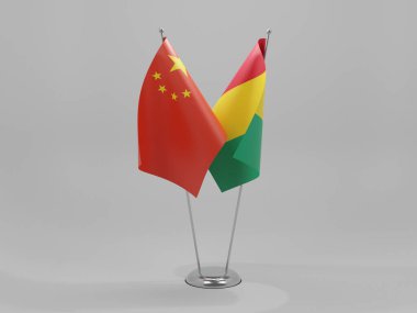 Gine - Çin İşbirliği Bayrakları, Beyaz Arkaplan - 3D Render