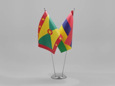 Mauritius - Grenada İşbirliği Bayrakları, Beyaz Arkaplan - 3D Renklendirme