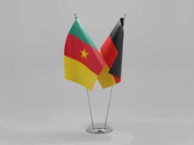 Almanya - Kamerun İşbirliği Bayrakları, Beyaz Arkaplan - 3D Render