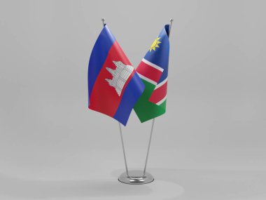 Namibya - Kamboçya İşbirliği Bayrakları, Beyaz Arkaplan - 3D Render