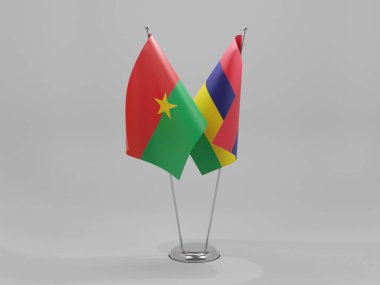 Mauritius - Burkina Faso İşbirliği Bayrakları, Beyaz Arkaplan - 3D Render