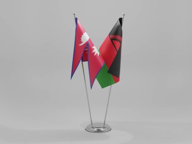 Malawi - Nepal İşbirliği Bayrakları, Beyaz Arkaplan - 3D Render