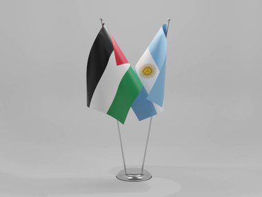 Arjantin - Filistin İşbirliği Bayrakları, Beyaz Arkaplan - 3D Render