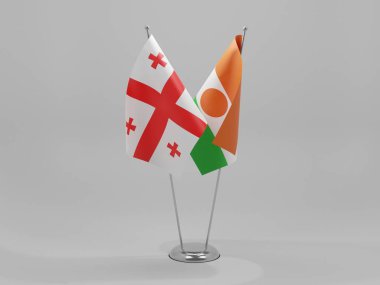 Nijer - Georgia İşbirliği Bayrakları, Beyaz Arkaplan - 3D Render