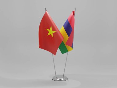 Mauritius - Vietnam İşbirliği Bayrakları, Beyaz Arkaplan - 3D Render