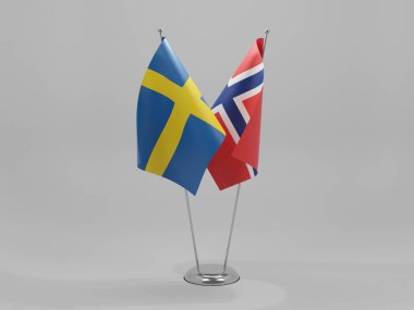 Norveç - İsveç İşbirliği Bayrakları, Beyaz Arkaplan - 3D Yapılandırma