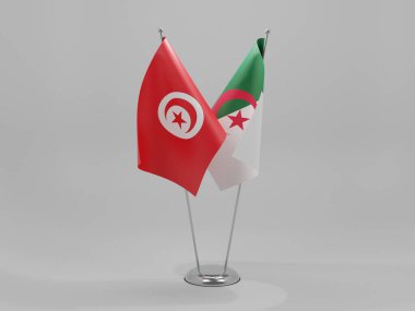 Cezayir - Tunus İşbirliği Bayrakları, Beyaz Arkaplan - 3D Render