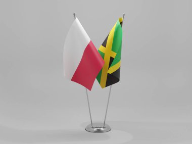 Jamaika - Polonya İşbirliği Bayrakları, Beyaz Arkaplan - 3D Yapılandırma