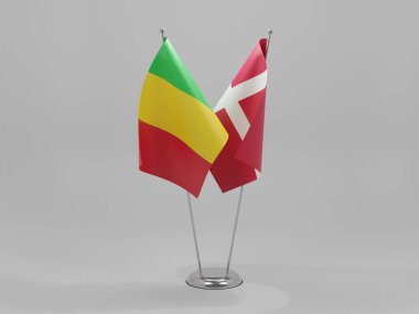 Danimarka - Mali İşbirliği Bayrakları, Beyaz Arkaplan - 3D Render