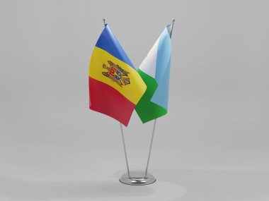 Cibuti - Moldova İşbirliği Bayrakları, Beyaz Arkaplan - 3D Render