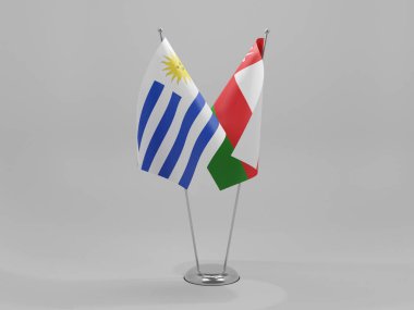 Umman - Uruguay İşbirliği Bayrakları, Beyaz Arkaplan - 3D Render