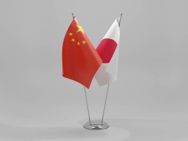 Japonya - Çin İşbirliği Bayrakları, Beyaz Arkaplan - 3D Yapılandırma
