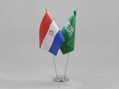 Suudi Arabistan - Paraguay İşbirliği Bayrakları, Beyaz Arkaplan - 3D Render