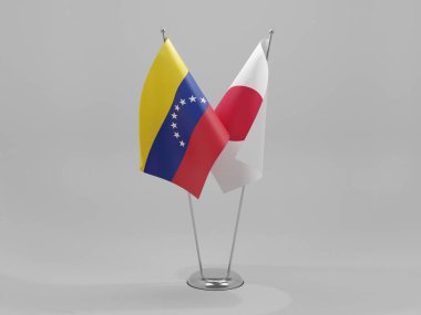 Japonya - Venezuela İşbirliği Bayrakları, Beyaz Arkaplan - 3D Render