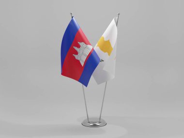 Kıbrıs - Kamboçya İşbirliği Bayrakları, Beyaz Arkaplan - 3D Render