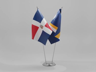 Marshall Adaları - Dominik Cumhuriyeti İşbirliği Bayrakları, Beyaz Arkaplan - 3D Render