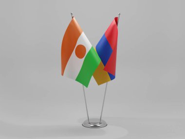 Ermenistan - Nijer İşbirliği Bayrakları, Beyaz Arkaplan - 3D Render