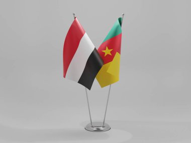 Kamerun - Yemen İşbirliği Bayrakları, Beyaz Arkaplan - 3D Render