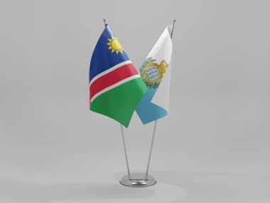 San Marino - Namibya İşbirliği Bayrakları, Beyaz Arkaplan - 3D Render