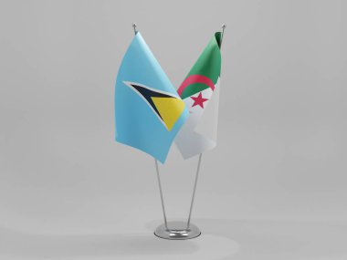 Cezayir - Saint Lucia İşbirliği Bayrakları, Beyaz Arkaplan - 3D Render