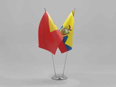 Ekvador - Doğu Timor İşbirliği Bayrakları, Beyaz Arkaplan - 3D Render