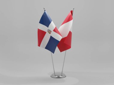 Peru - Dominik Cumhuriyeti İşbirliği Bayrakları, Beyaz Arkaplan - 3D Render