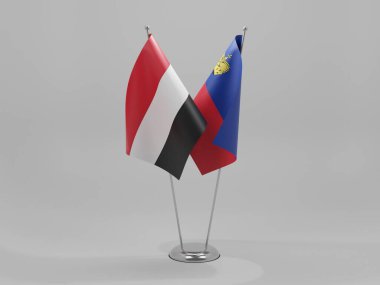 Lihtenştayn - Yemen İşbirliği Bayrakları, Beyaz Arkaplan - 3D Render