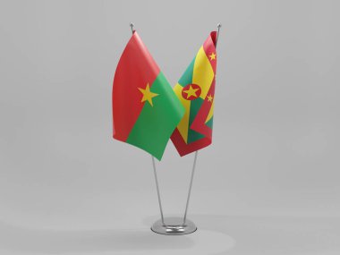 Grenada - Burkina Faso İşbirliği Bayrakları, Beyaz Arkaplan - 3D Render