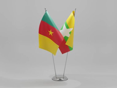 Myanmar - Kamerun İşbirliği Bayrakları, Beyaz Arkaplan - 3D Render