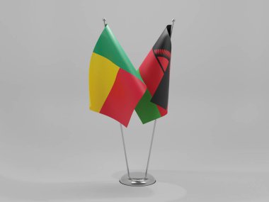 Malawi - Benin İşbirliği Bayrakları, Beyaz Arkaplan - 3D Render