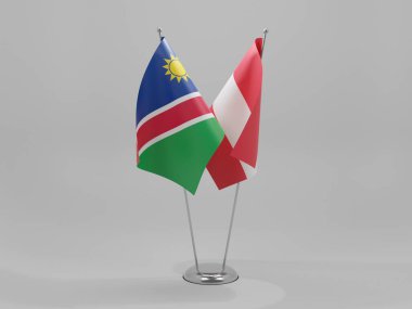 Avusturya - Namibya İşbirliği Bayrakları, Beyaz Arkaplan - 3D Render