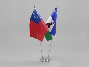 Lesotho - Samoa İşbirliği Bayrakları, Beyaz Arkaplan - 3D Render
