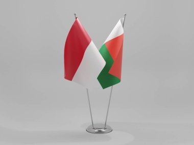 Madagaskar - Endonezya İşbirliği Bayrakları, Beyaz Arkaplan - 3D Render