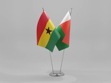 Madagaskar - Gana İşbirliği Bayrakları, Beyaz Arkaplan - 3D Render