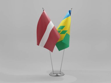Saint Vincent ve The Grenadines - Letonya İşbirliği Bayrakları, Beyaz Arkaplan - 3D Render