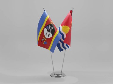 Kiribati - Svaziland İşbirliği Bayrakları, Beyaz Arkaplan - 3D Render