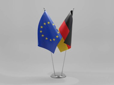 Almanya - Avrupa Birliği İşbirliği Bayrakları, Beyaz Arkaplan - 3D Hazırlama